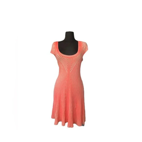 Free People Hot Off The Press Stretch Ribbed Knit Coral Pink Dress Size … - Picture 5 of 8